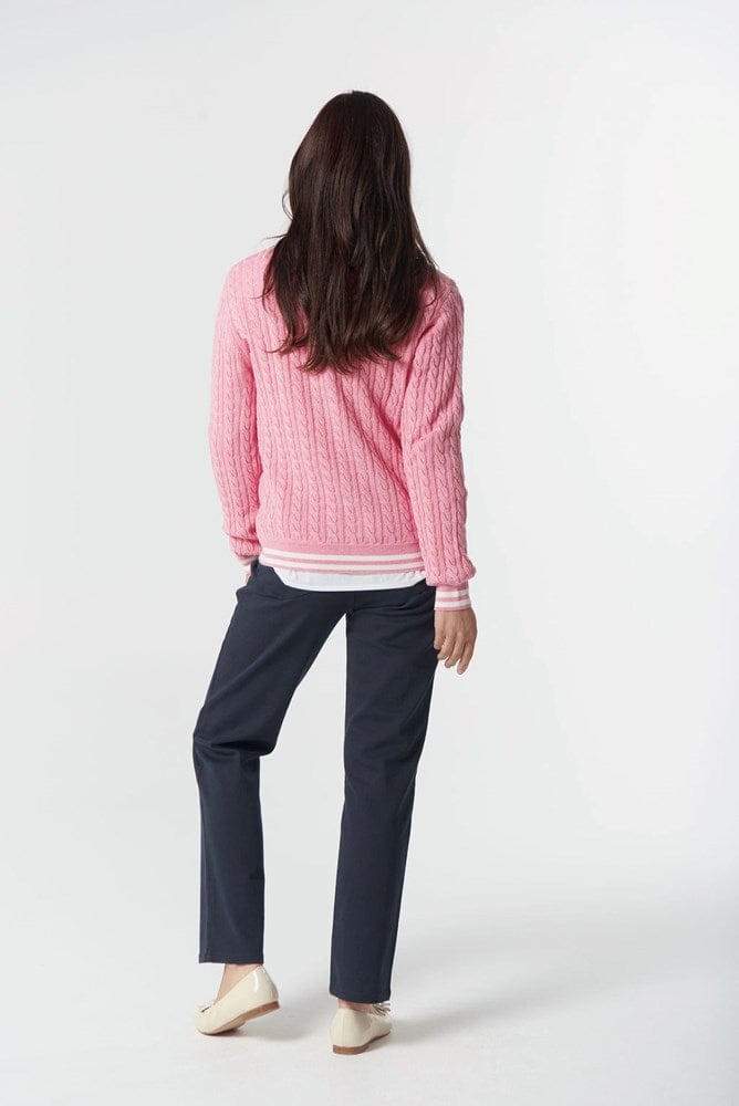 Load image into Gallery viewer, Goondiwindi Cotton Womens Marine Cable Knit Polo - Fondant Pink/Snow
