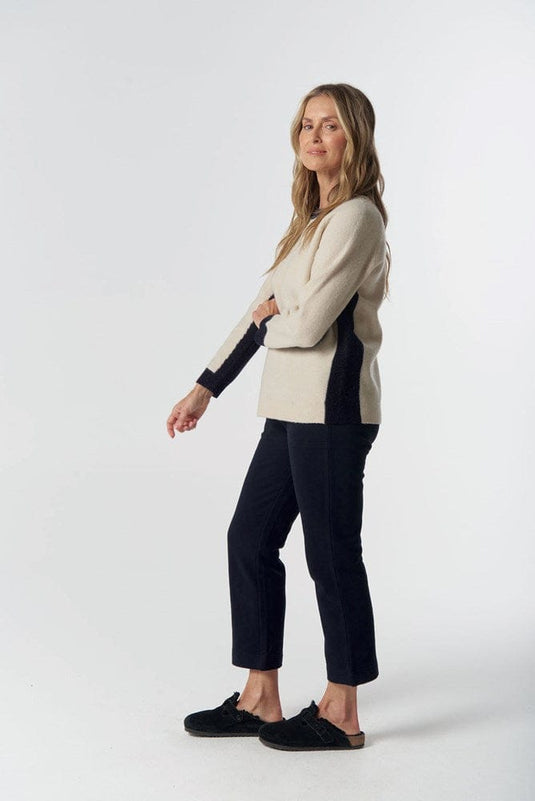 Goondiwindi Cotton Womens Drover Brushed Merino Jumper - Cream/Navy