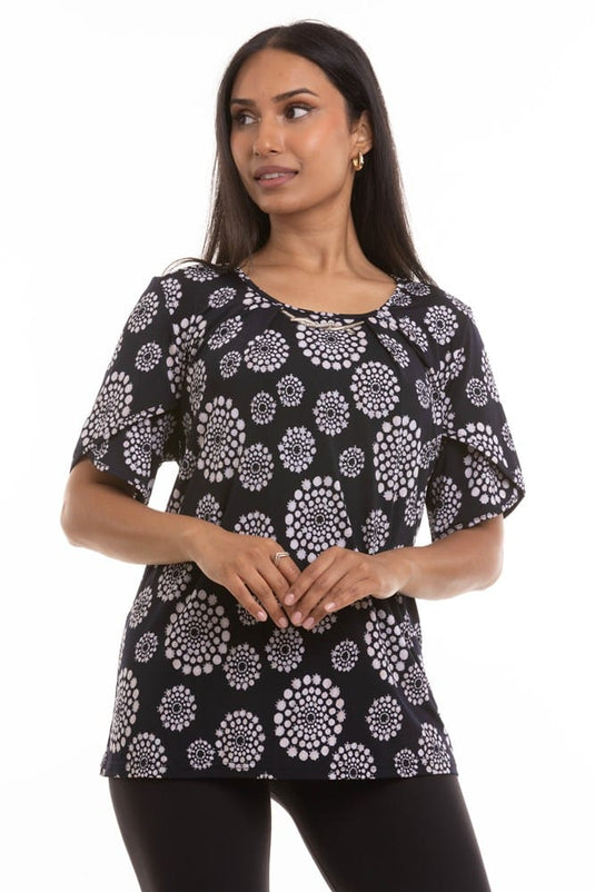 Fiori Womens Pattern Shirt - Navy/White Glitz