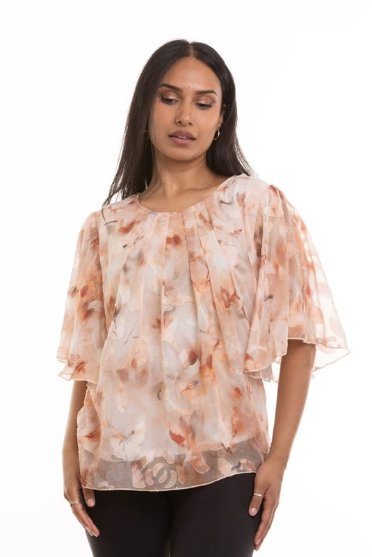 Fiori Womens Orange Floral Blouse