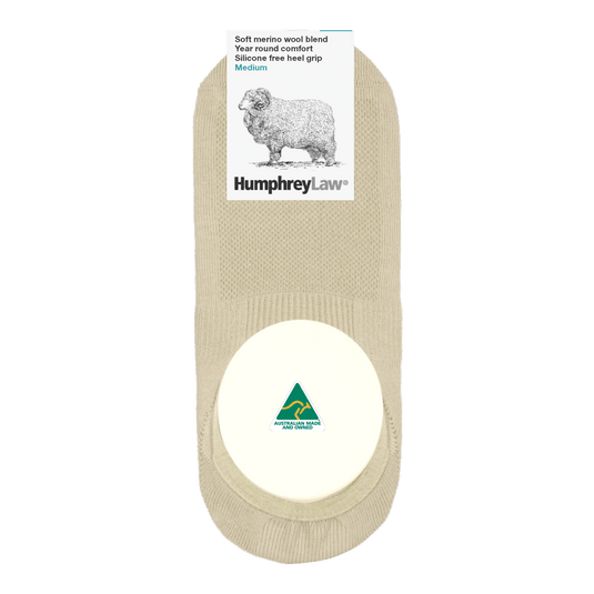 Humphrey Law Womens Fine Merino Wool Invisible Sock with Silicone Free Heel Grip