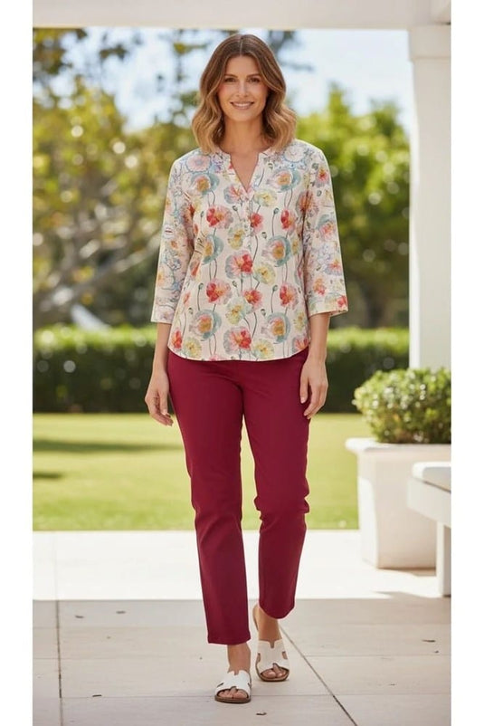 Equinox Womens Poppy Print 3/4 Sleeve Shirt