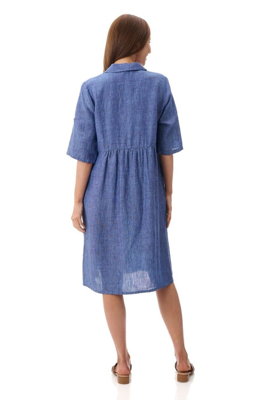 Givoni Womens Collared Linen Dress - Navy Crossdye