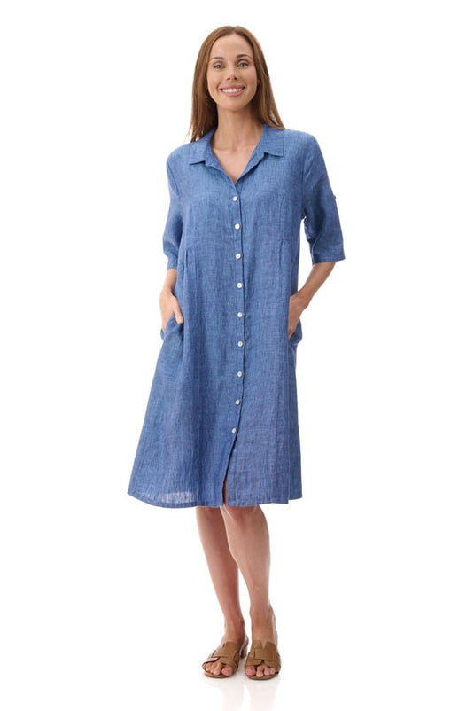 Givoni Womens Collared Linen Dress - Navy Crossdye
