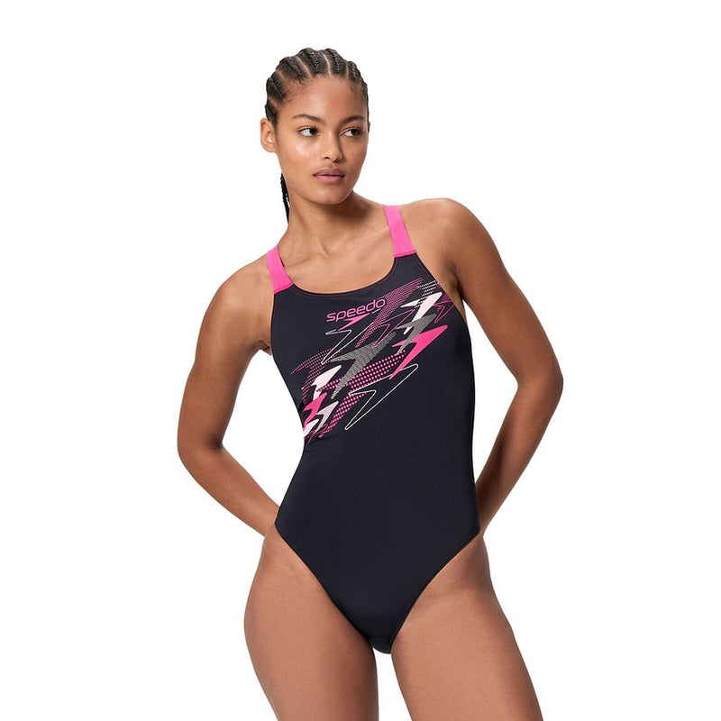 Load image into Gallery viewer, Speedo Womens Medley Logo Medalist One Piece - Anthracite/Pink
