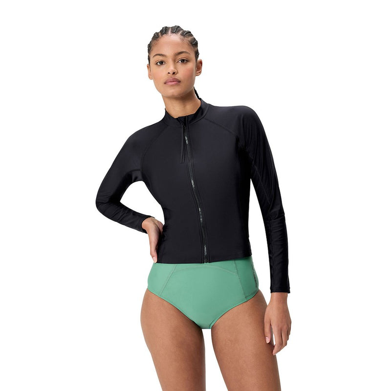 Load image into Gallery viewer, Speedo Womens Zip Long Sleeve Top - Black
