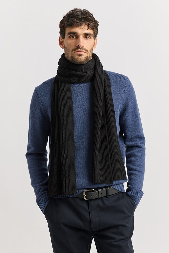 Load image into Gallery viewer, Toorallie Mens Merino Rib Scarf - Black
