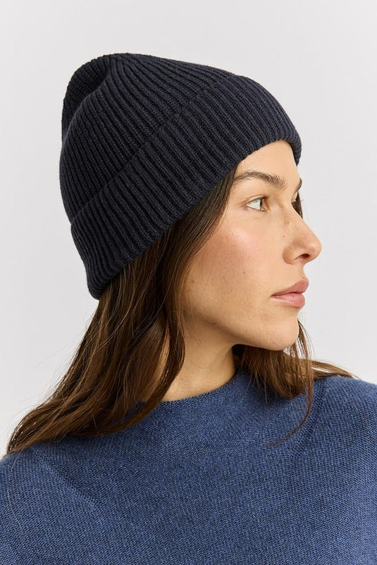 Toorallie Womens Fine Rib Beanie - French Navy