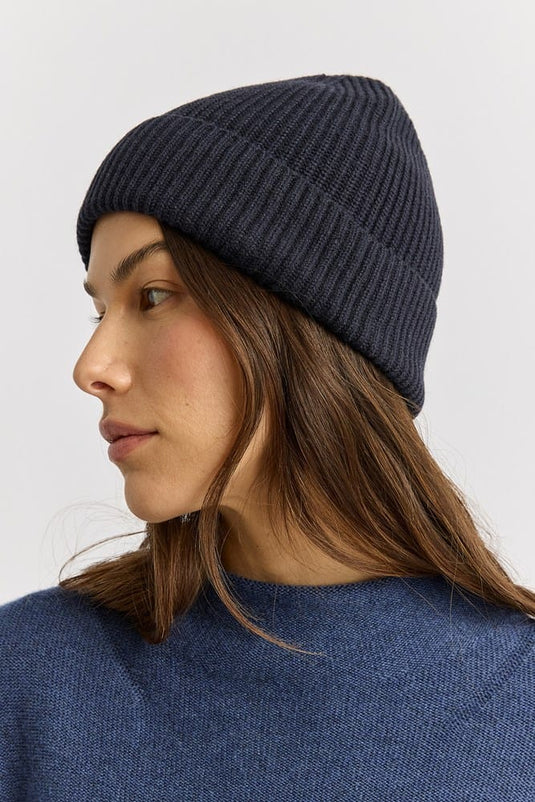 Toorallie Womens Fine Rib Beanie - French Navy