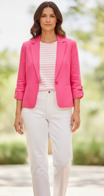 Equinox Women's Cotton Linen Summer Jacket - Pink
