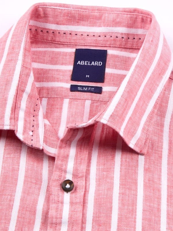 Load image into Gallery viewer, Abelard Mens The Med' Dobby Linen Stripe Slim Fit Shirt - Flame
