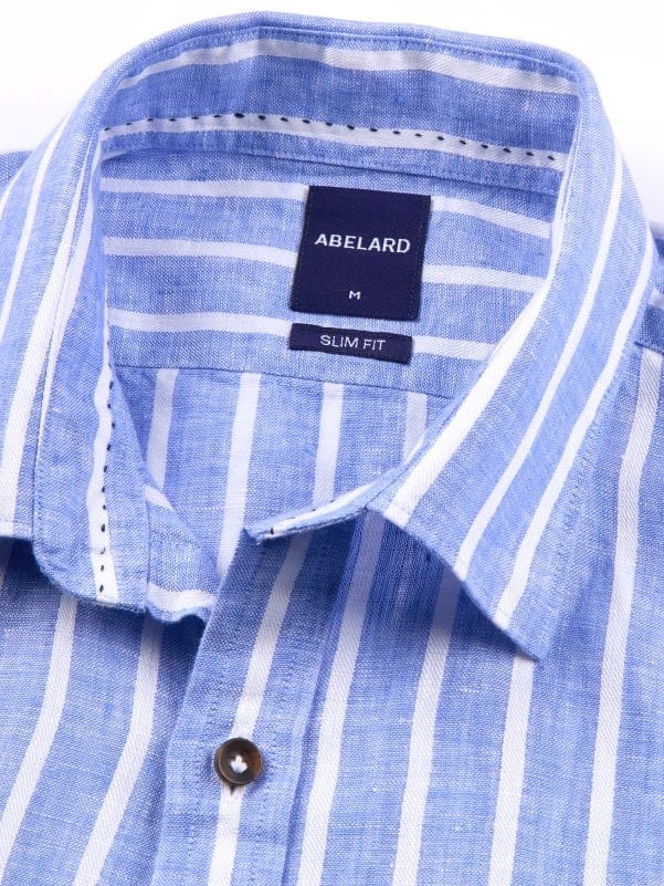 Load image into Gallery viewer, Abelard Mens The Med' Dobby Linen Stripe Slim Fit Shirt - Cornflower

