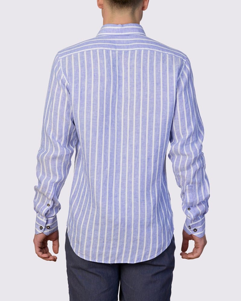 Load image into Gallery viewer, Abelard Mens The Med' Dobby Linen Stripe Slim Fit Shirt - Cornflower
