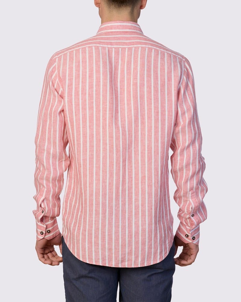 Load image into Gallery viewer, Abelard Mens The Med' Dobby Linen Stripe Slim Fit Shirt - Flame
