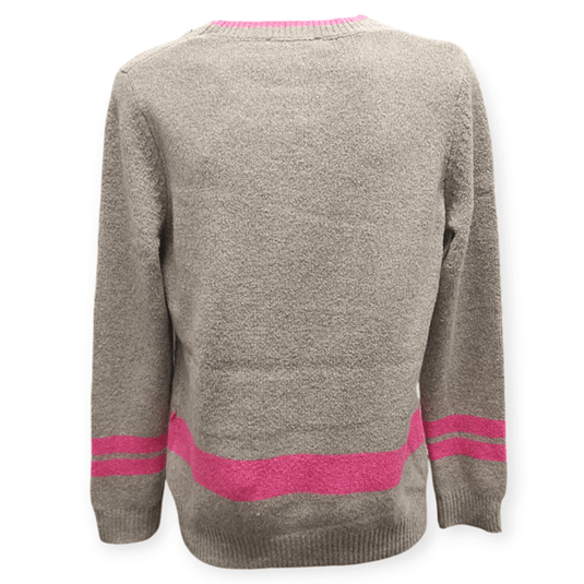 Alison Sheri Taupe Pink Stripe Sweater