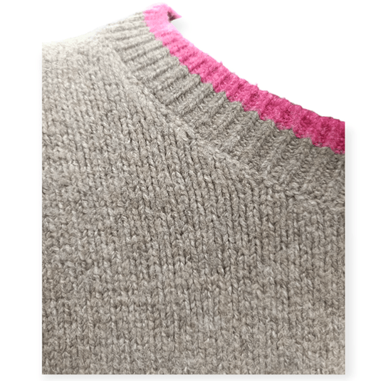 Alison Sheri Taupe Pink Stripe Sweater