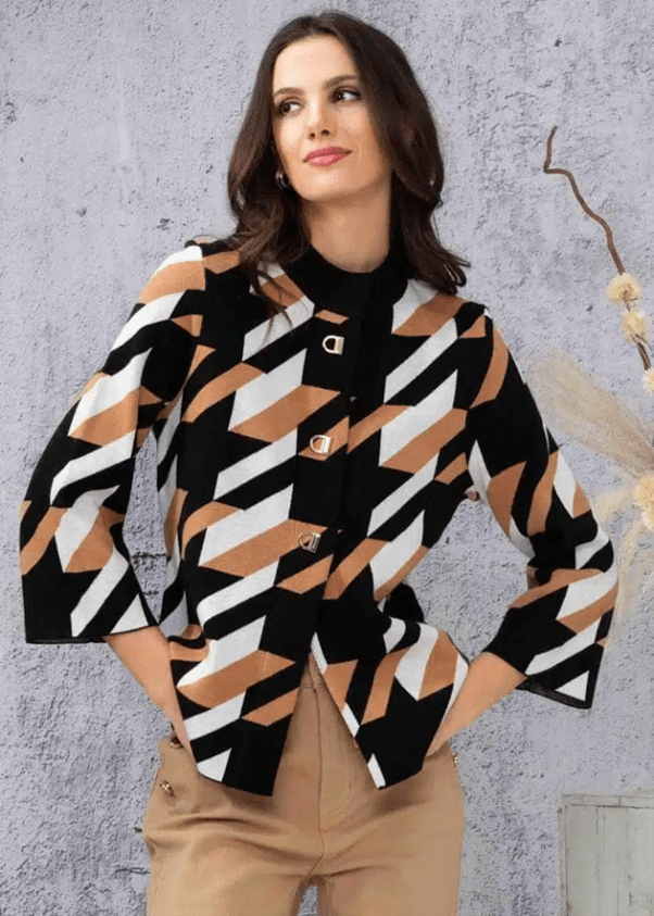 Load image into Gallery viewer, Alison Sheri Geometric Tan Sweater
