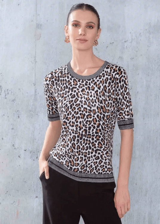 Alison Sheri Womens Leopard Print Sweater