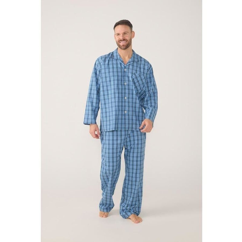 Load image into Gallery viewer, Contare Lynx Marina Blue Check Flannel Long Sleeve Pyjama Set
