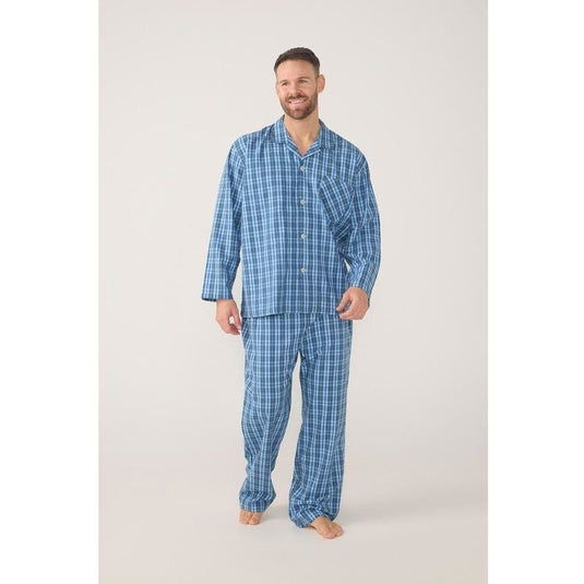 Contare Lynx Marina Blue Check Flannel Long Sleeve Pyjama Set