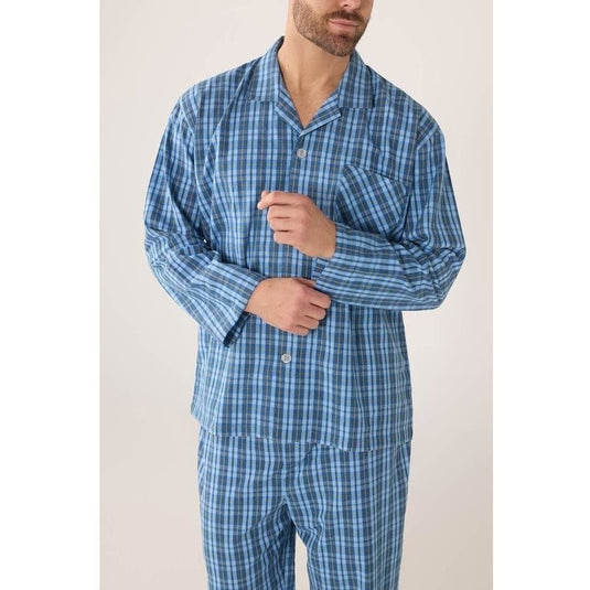 Contare Lynx Marina Blue Check Flannel Long Sleeve Pyjama Set