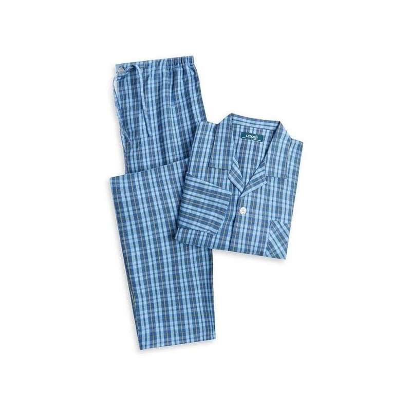 Load image into Gallery viewer, Contare Lynx Marina Blue Check Flannel Long Sleeve Pyjama Set
