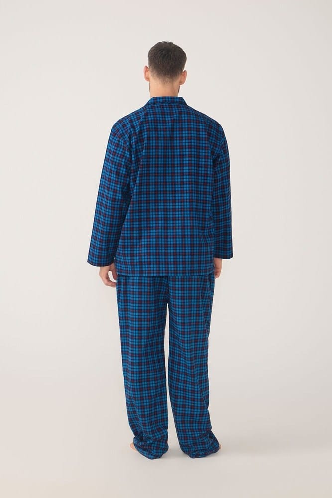 Load image into Gallery viewer, Contare Lynx Vallarta Blue Check Flannel Long Sleeve Pyjama Set

