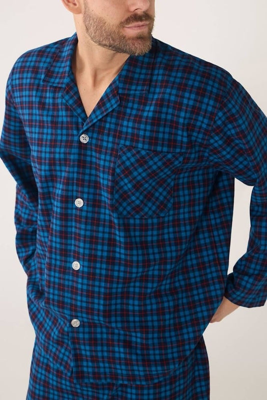 Contare Lynx Vallarta Blue Check Flannel Long Sleeve Pyjama Set