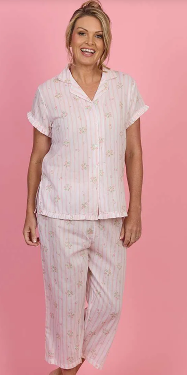 French Country Womens Pj Cap Capri Posie Stripe