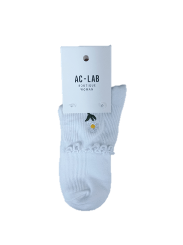 AC-LAB Womens Crew Sock Frill Embroidered Daisy