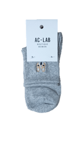 AC-LAB Womens 3 Quarter Crew Sock Embroidered Frenchie Dog
