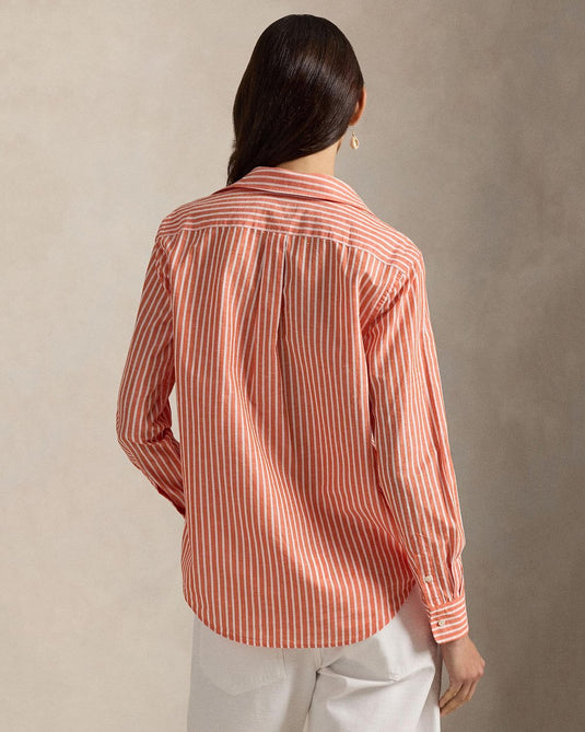 Polo Ralph Lauren Womens Classic Fit Striped Cotton/Linen Shirt