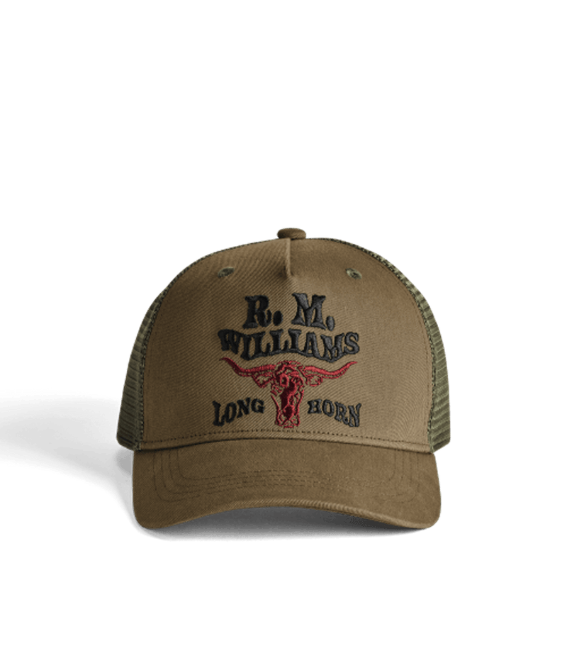 Load image into Gallery viewer, R.M. Williams RMW Longhorn Trucker Cap - Dark Olive
