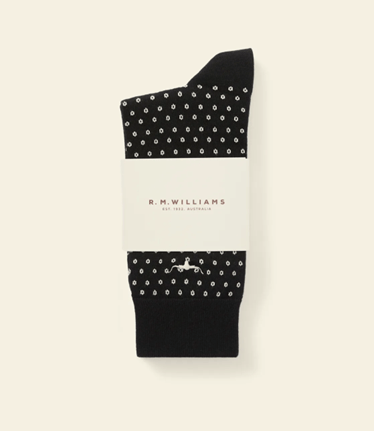 RM Williams Nelson Polka Dot Sock 2 Pack – Black-Cream