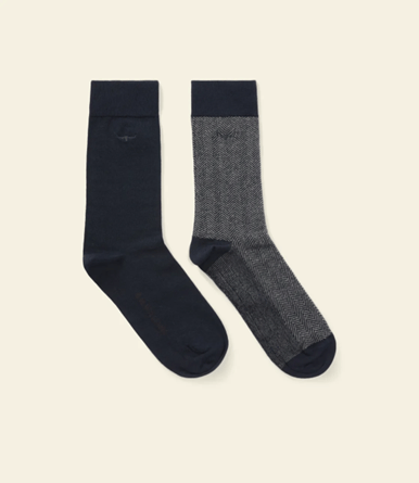 RM Williams Nelson Herringbone Socks  Navy Grey