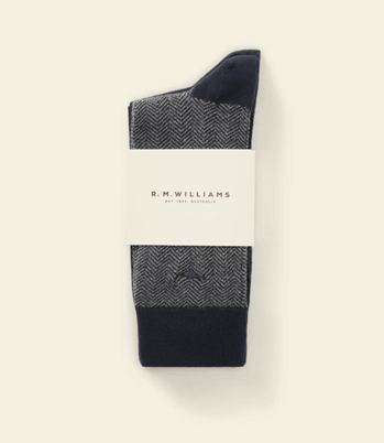 RM Williams Nelson Herringbone Socks  Navy Grey