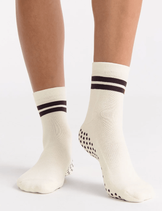 Ambra Womens Organic Cotton Grip Crew Sock - Buttercream