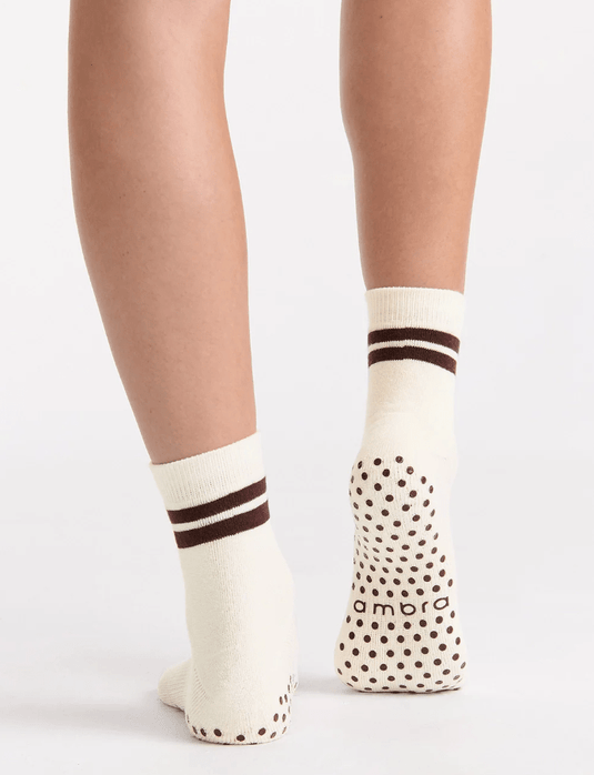 Ambra Womens Organic Cotton Grip Crew Sock - Buttercream