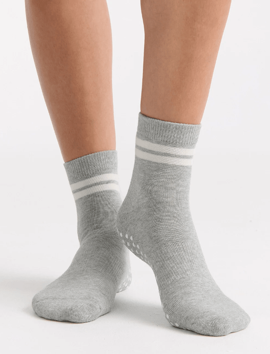 Ambra Womens Organic Cotton Grip Crew Sock - Grey Marle