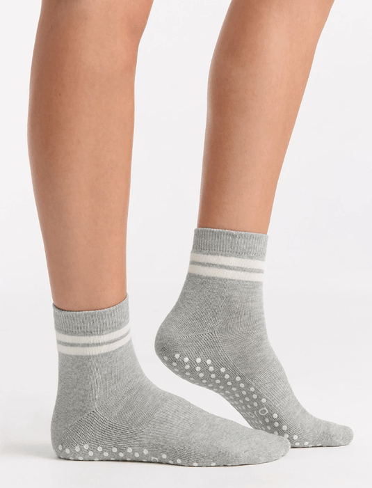 Ambra Womens Organic Cotton Grip Crew Sock - Grey Marle
