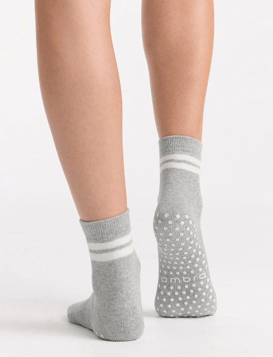 Ambra Womens Organic Cotton Grip Crew Sock - Grey Marle
