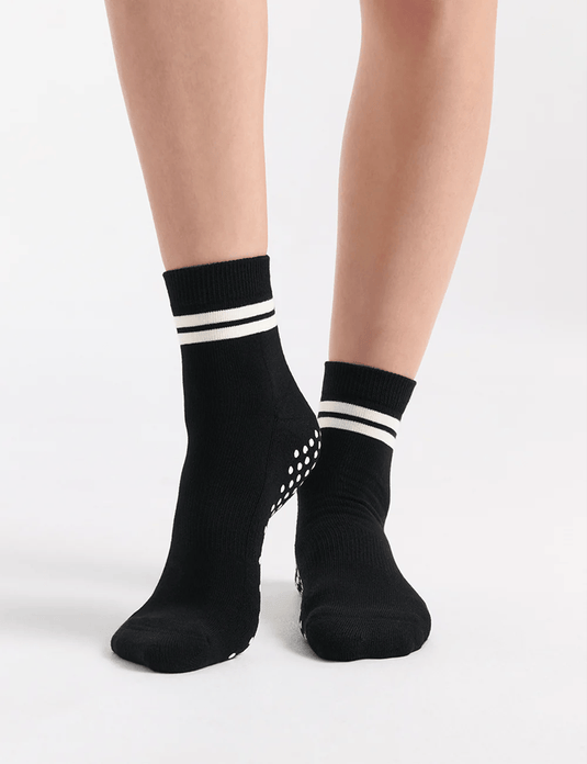 Ambra Womens Cotton Grip Crew Sock - Black
