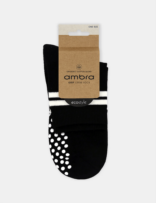 Ambra Womens Cotton Grip Crew Sock - Black