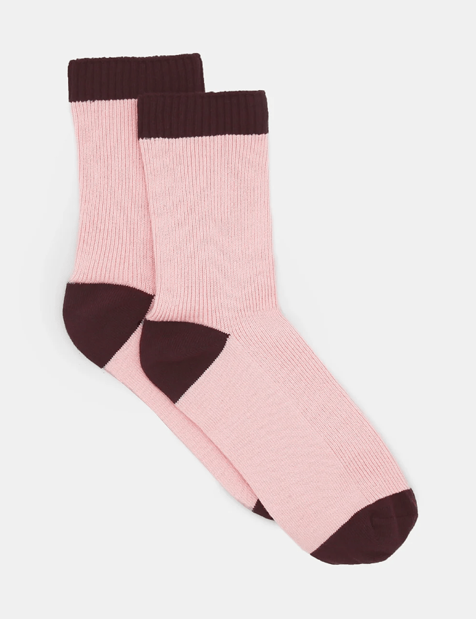 Load image into Gallery viewer, Ambra Womens Organic Cotton Two Tone Rib Crew Sock - Ballet
