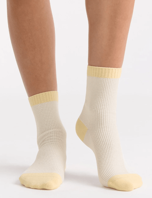 Ambra Womens Organic Cotton Two Tone Rib Crew Sock - Buttercream