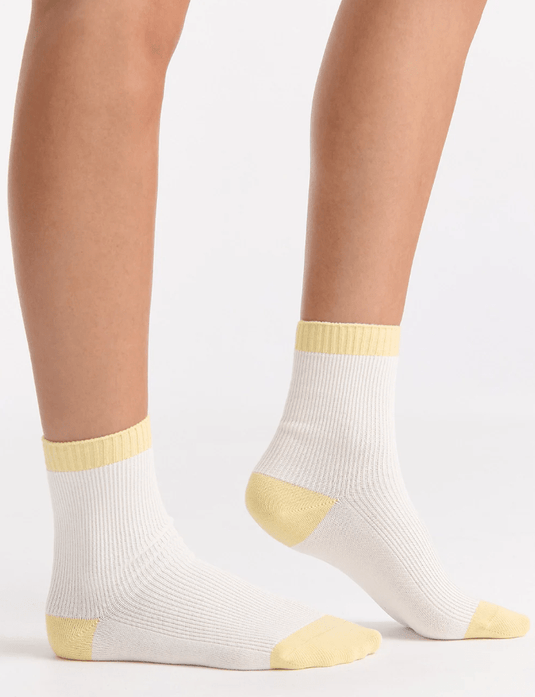 Ambra Womens Organic Cotton Two Tone Rib Crew Sock - Buttercream