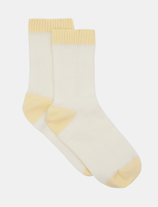 Ambra Womens Organic Cotton Two Tone Rib Crew Sock - Buttercream