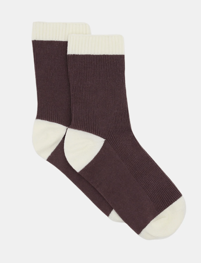 Load image into Gallery viewer, Ambra Womens Organic Cotton Two Tone Rib Crew Sock - Fudge
