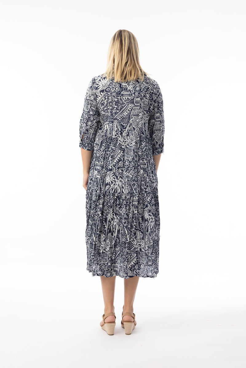 Load image into Gallery viewer, Orientique Womens Aksharay Navy Dress Collar Midi

