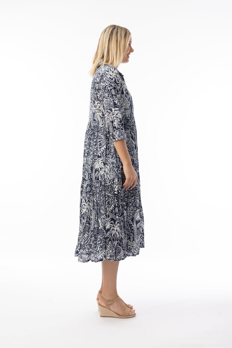 Load image into Gallery viewer, Orientique Womens Aksharay Navy Dress Collar Midi
